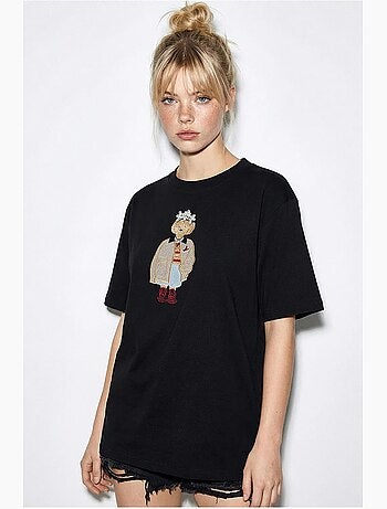 Camiseta de cuello redondo bordada de corte relajado lucci