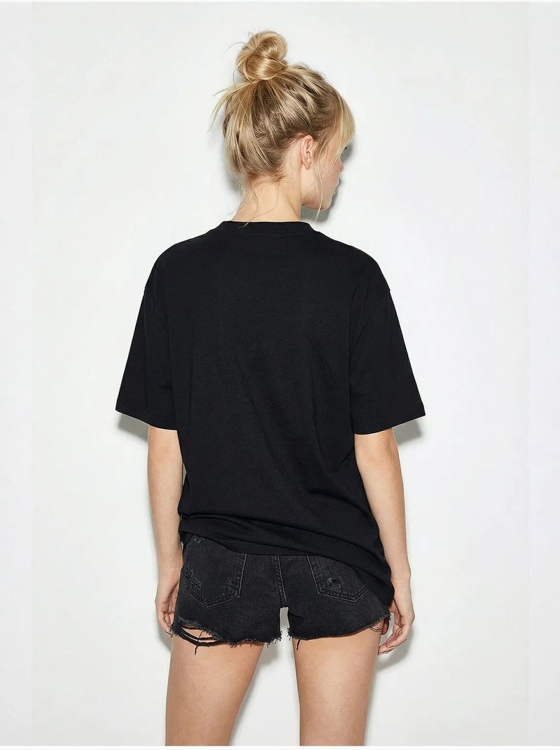Camiseta de cuello redondo bordada de corte relajado lucci Negro - Kiabi