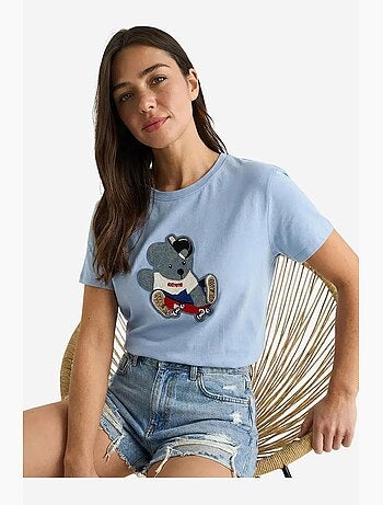 Camiseta de cuello redondo bordada lucci