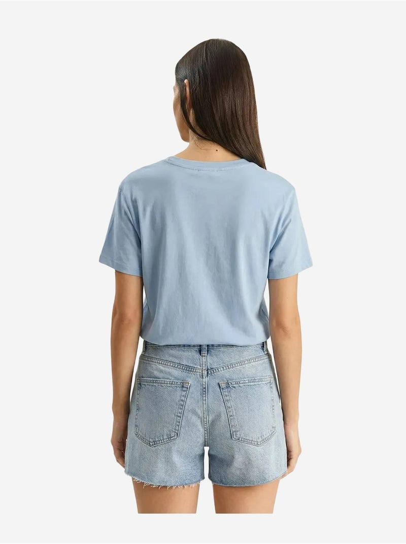 Camiseta de cuello redondo bordada lucci Azul cielo - Kiabi