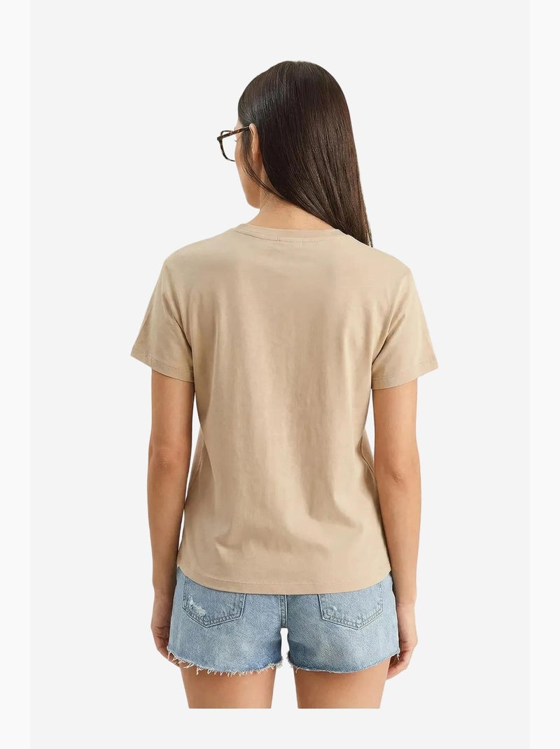 Camiseta de cuello redondo bordada lucci Beige arcilla - Kiabi
