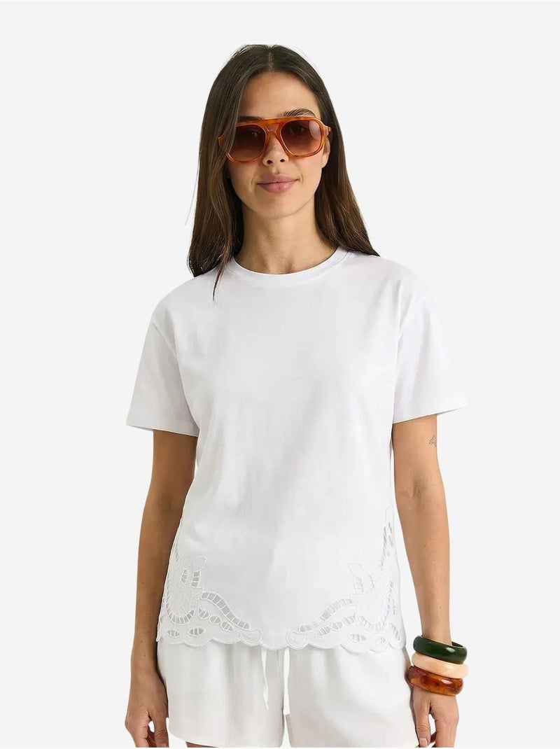 Camiseta de cuello redondo bordada lucci Blanco - Kiabi