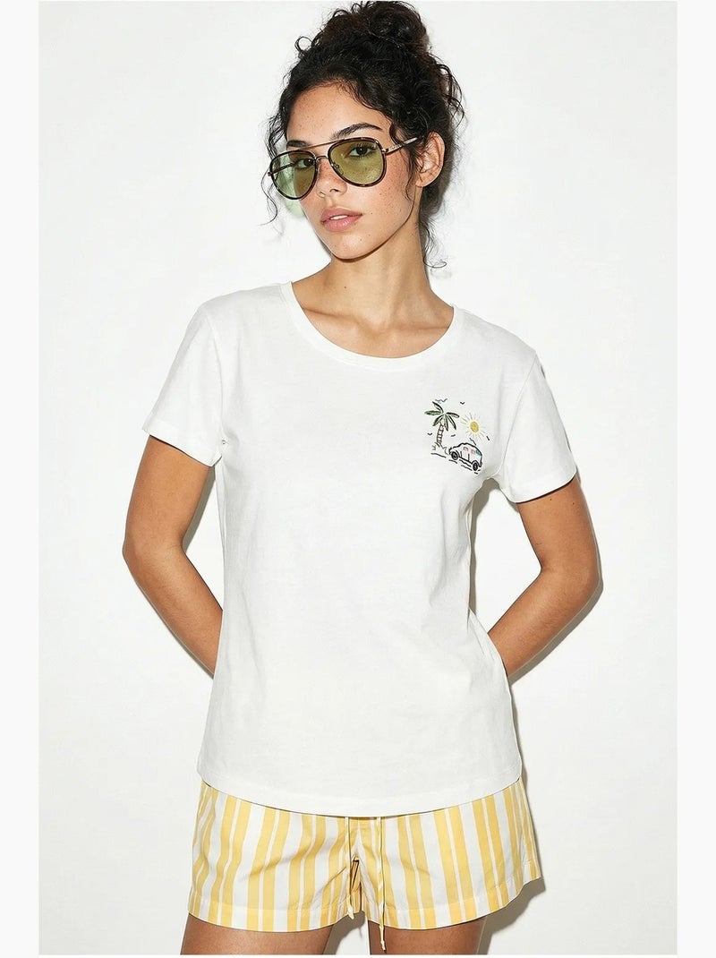 Camiseta de cuello redondo bordada lucci Blanco - Kiabi