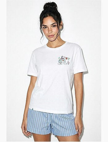 Camiseta de cuello redondo bordada lucci