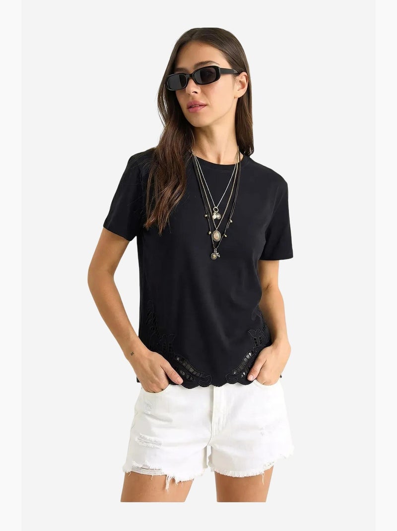 Camiseta de cuello redondo bordada lucci Negro - Kiabi