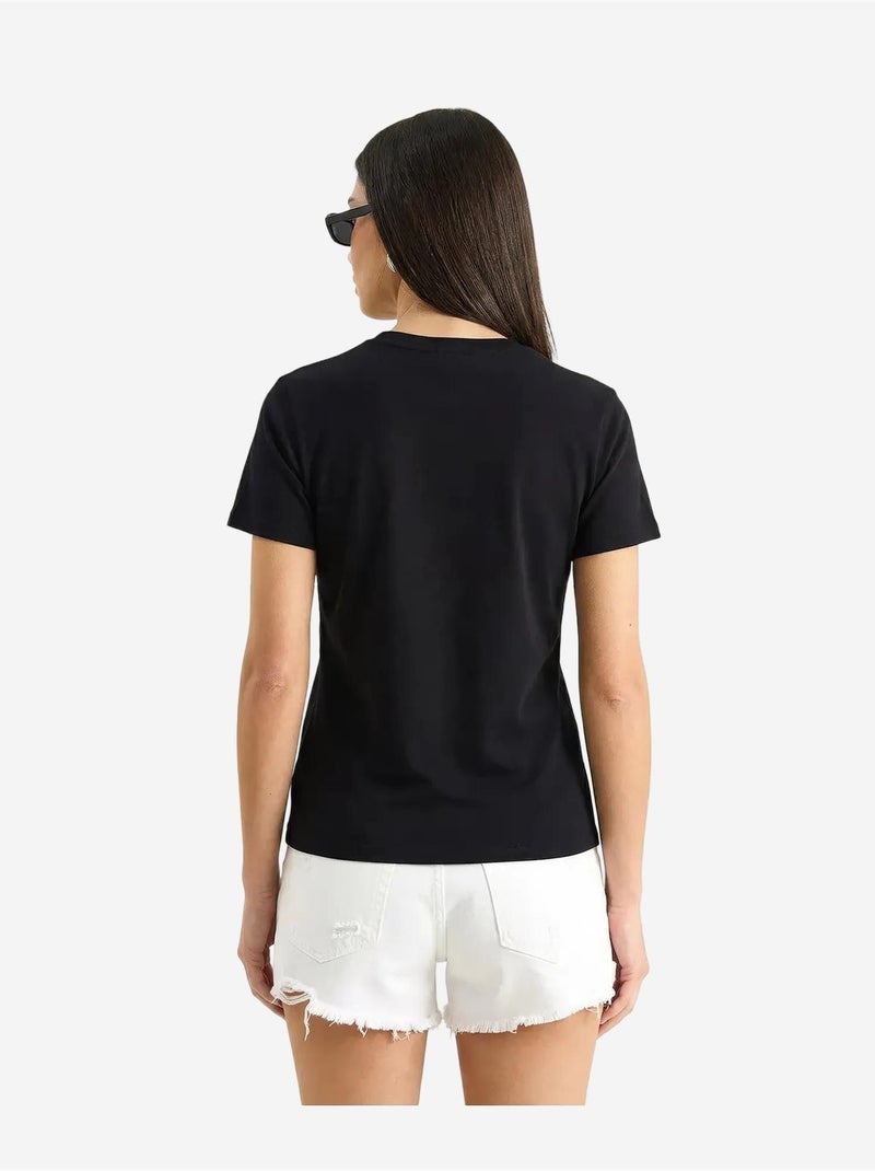 Camiseta de cuello redondo bordada lucci Negro - Kiabi