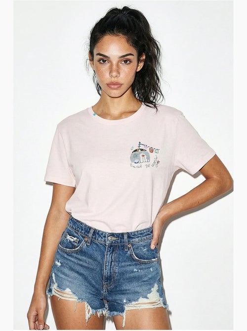 Camiseta de cuello redondo bordada lucci - Kiabi