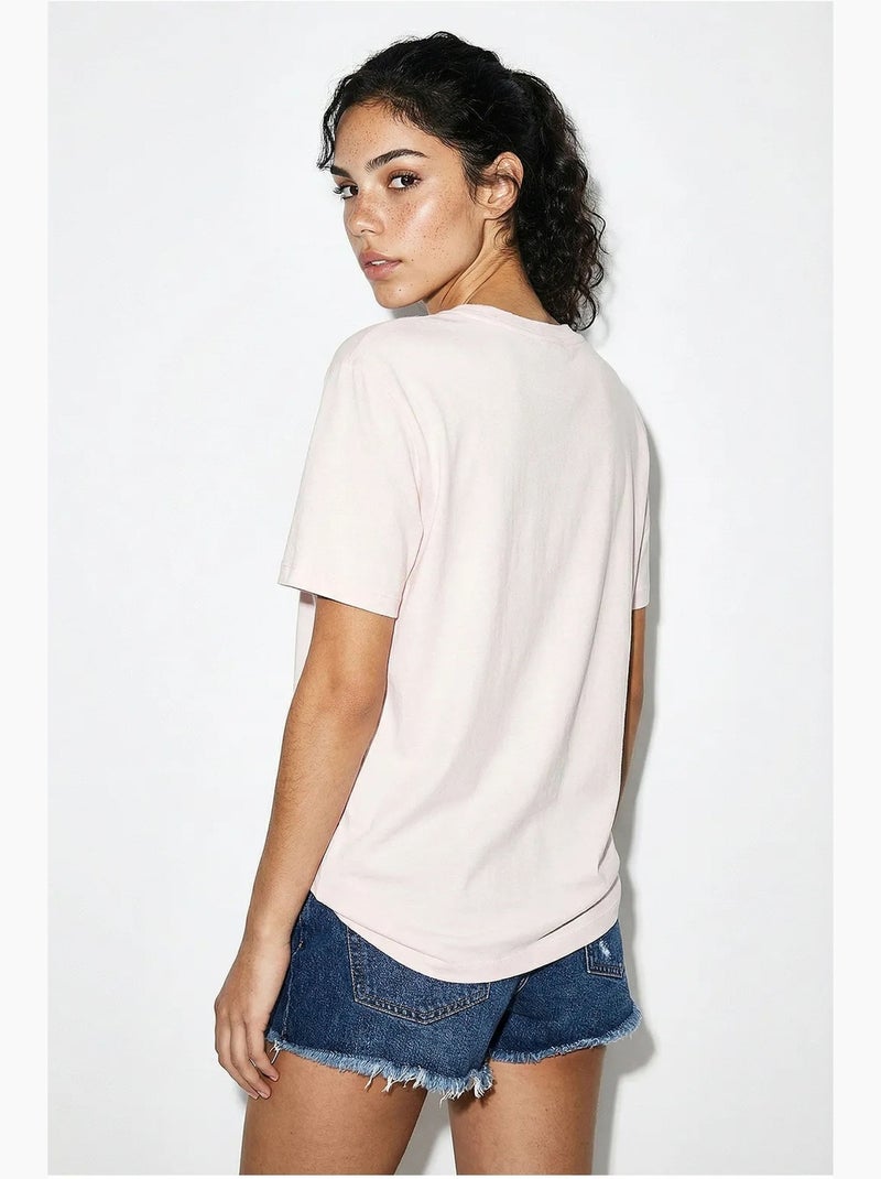 Camiseta de cuello redondo bordada lucci Rosa pálido - Kiabi