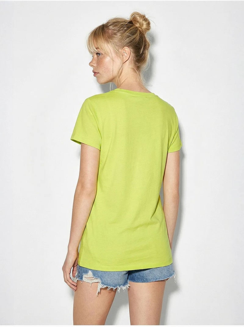 Camiseta de cuello redondo bordada lucci Verde tilo - Kiabi