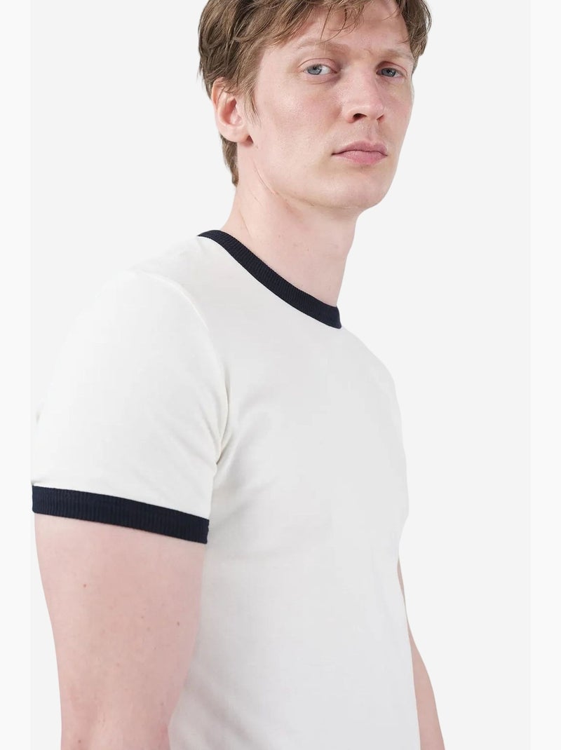 Camiseta de cuello redondo color block con ribete en contraste giesto Marfil - Kiabi