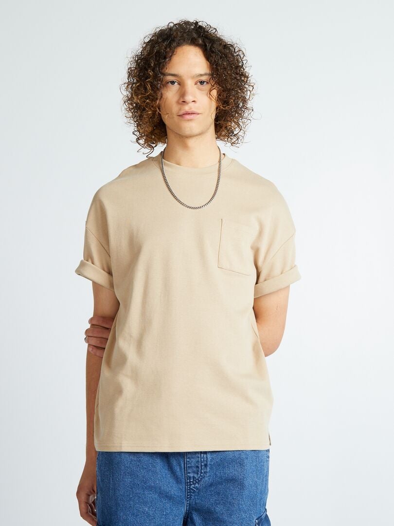 Camiseta de cuello redondo con bolsillo en el pecho BEIGE - Kiabi