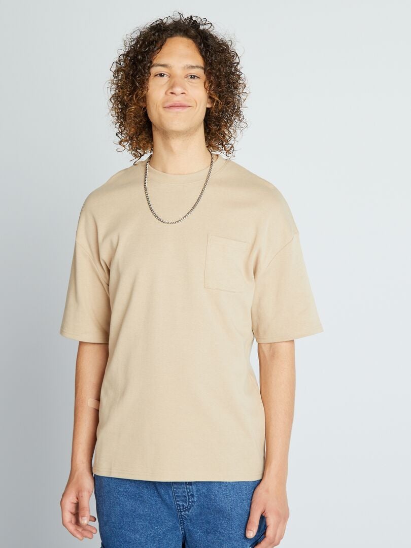 Camiseta de cuello redondo con bolsillo en el pecho BEIGE - Kiabi