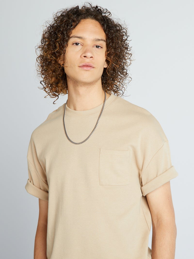 Camiseta de cuello redondo con bolsillo en el pecho BEIGE - Kiabi