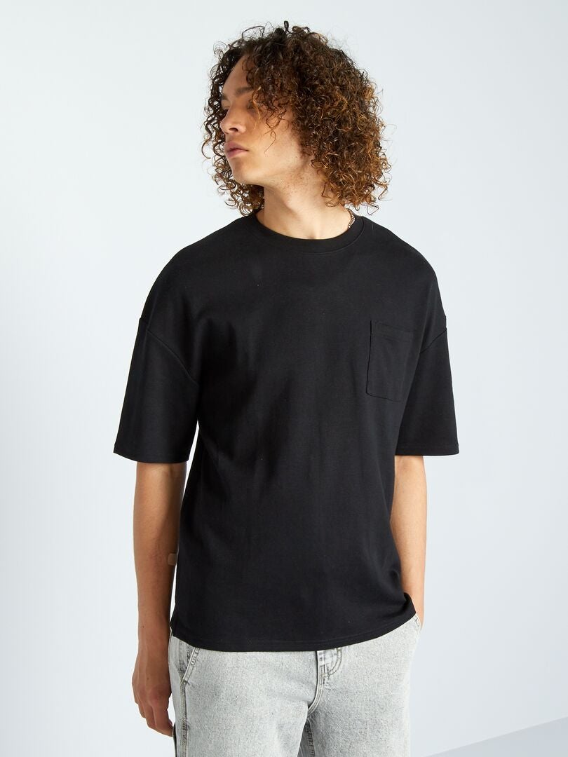 Camiseta de cuello redondo con bolsillo en el pecho Negro - Kiabi