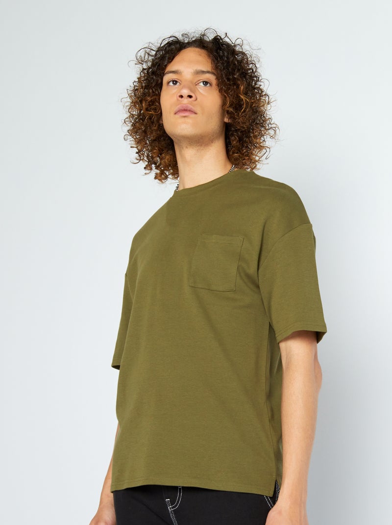 Camiseta de cuello redondo con bolsillo en el pecho VERDE - Kiabi