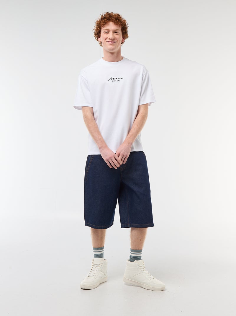 Camiseta de cuello redondo con bordado contrastante Blanco - Kiabi