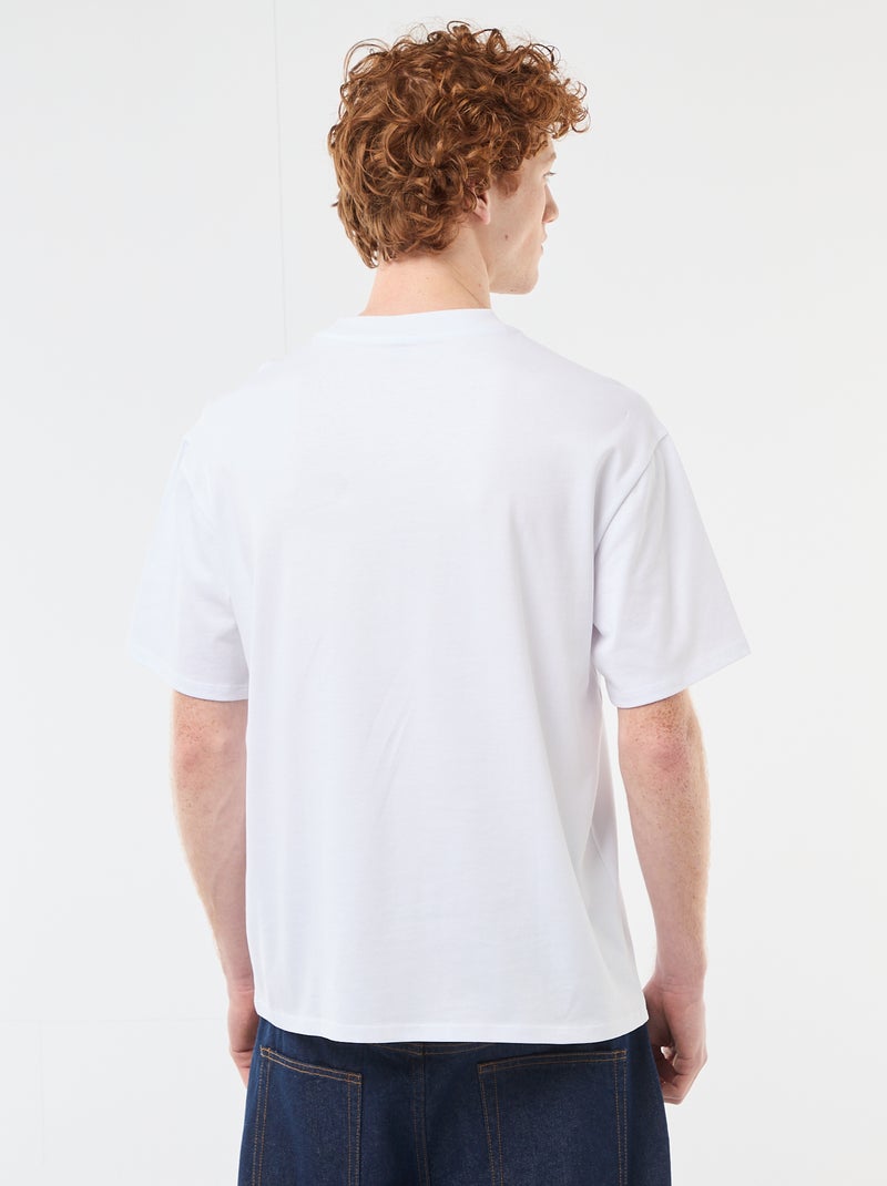 Camiseta de cuello redondo con bordado contrastante Blanco - Kiabi