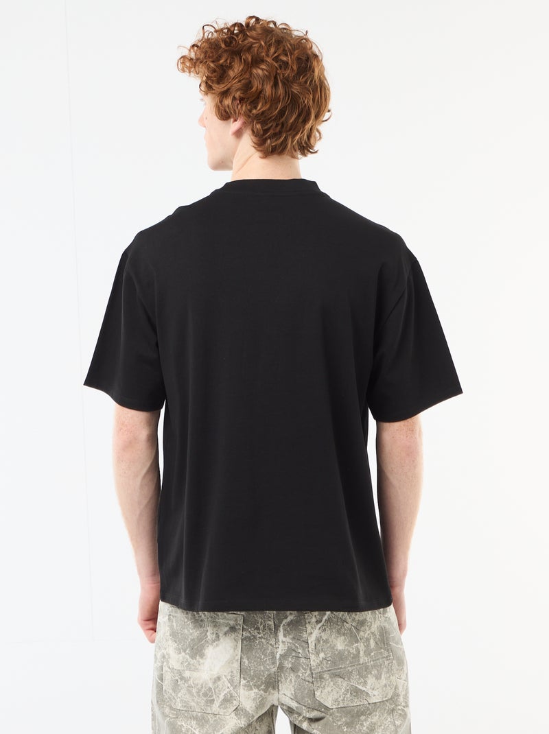 Camiseta de cuello redondo con bordado contrastante Negro - Kiabi
