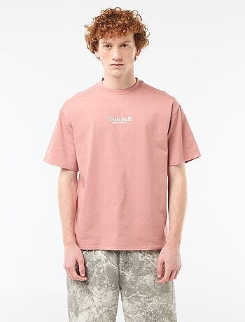 Camiseta de cuello redondo con bordado contrastante