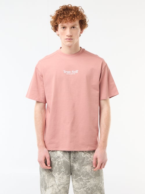 Camiseta de cuello redondo con bordado contrastante - Kiabi