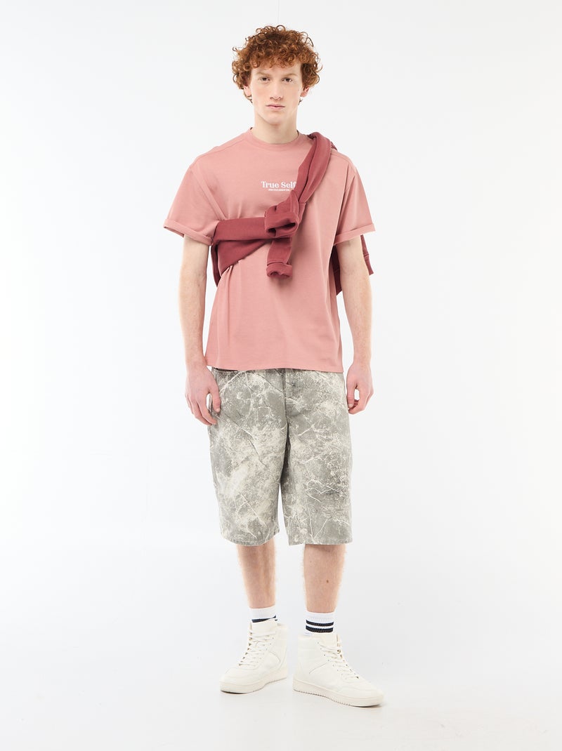 Camiseta de cuello redondo con bordado contrastante Rosa - Kiabi