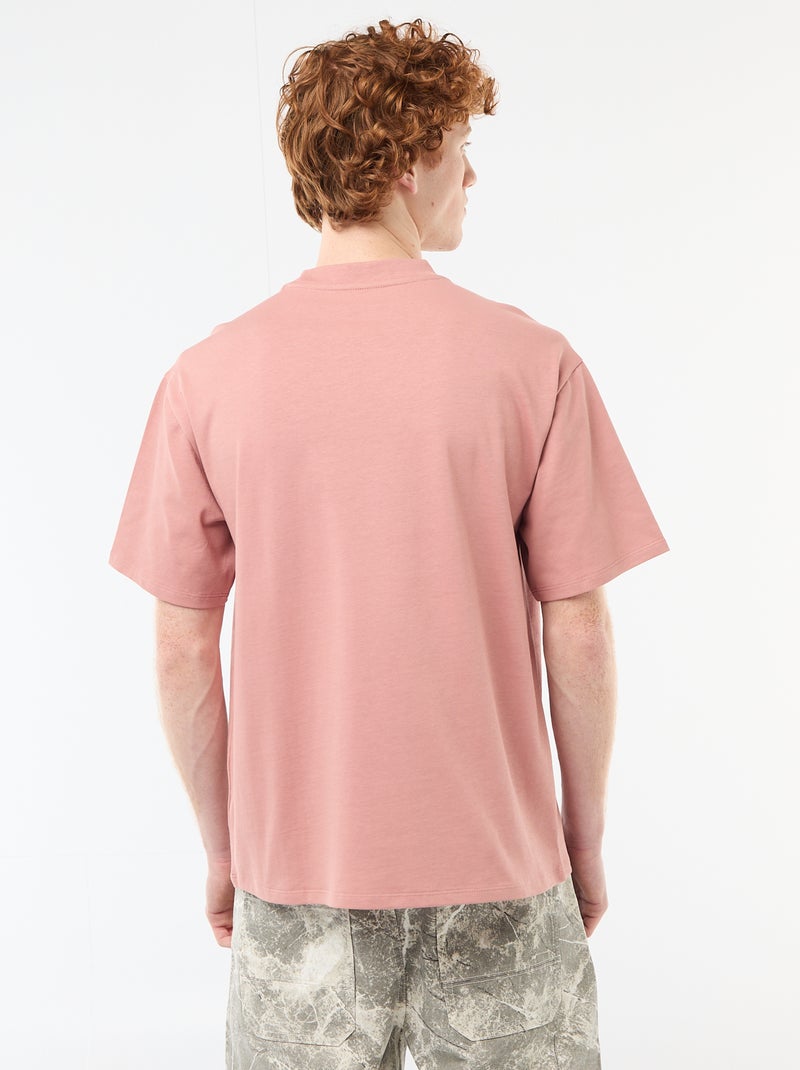 Camiseta de cuello redondo con bordado contrastante Rosa - Kiabi