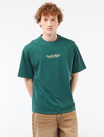 Camiseta de cuello redondo con bordado contrastante