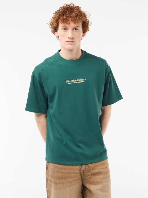 Camiseta de cuello redondo con bordado contrastante - Kiabi