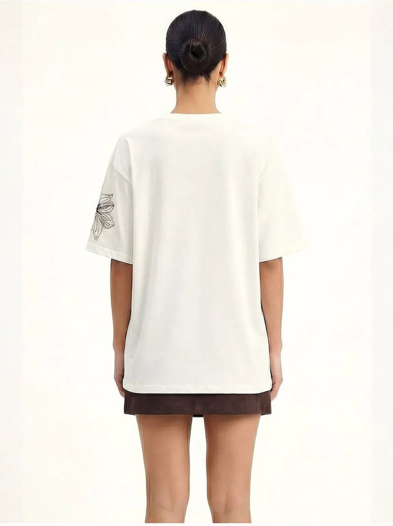 Camiseta de cuello redondo con bordado floral de lucci Blanco - Kiabi