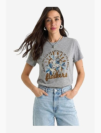 Camiseta de cuello redondo con bordado floral de lucci