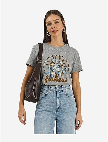 Camiseta de cuello redondo con bordado floral de lucci