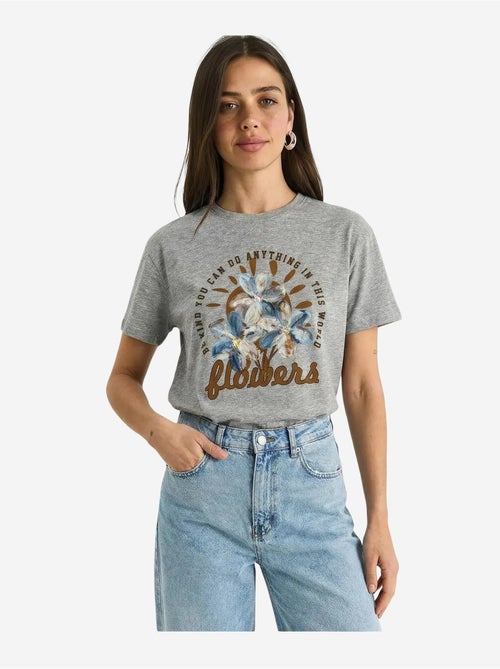 Camiseta de cuello redondo con bordado floral de lucci - Kiabi