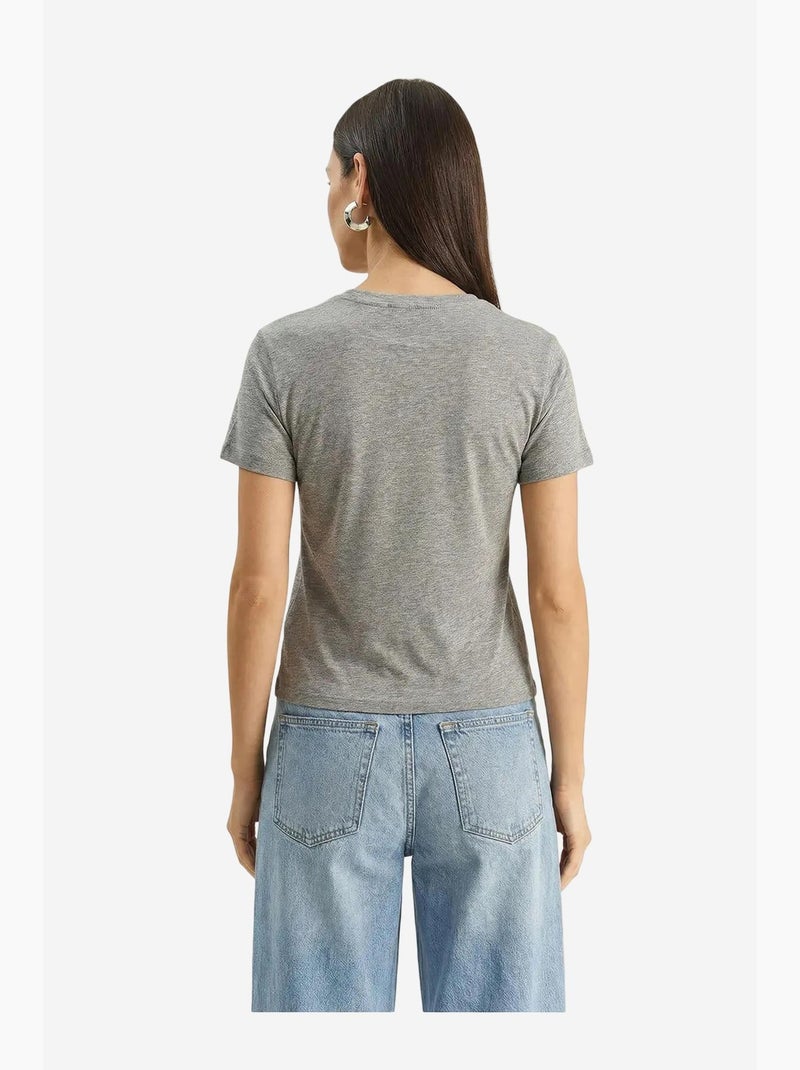 Camiseta de cuello redondo con bordado floral de lucci Gris - Kiabi