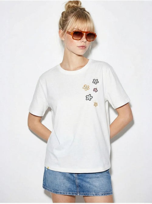 Camiseta de cuello redondo con bordado floral lucci - Kiabi