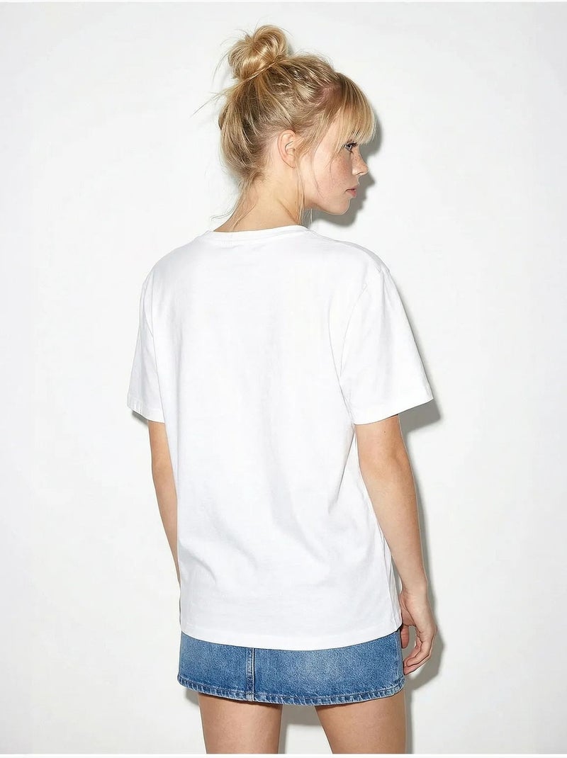 Camiseta de cuello redondo con bordado floral lucci Blanco - Kiabi
