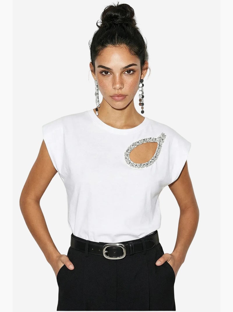 Camiseta de cuello redondo con cut-out lucci Blanco - Kiabi