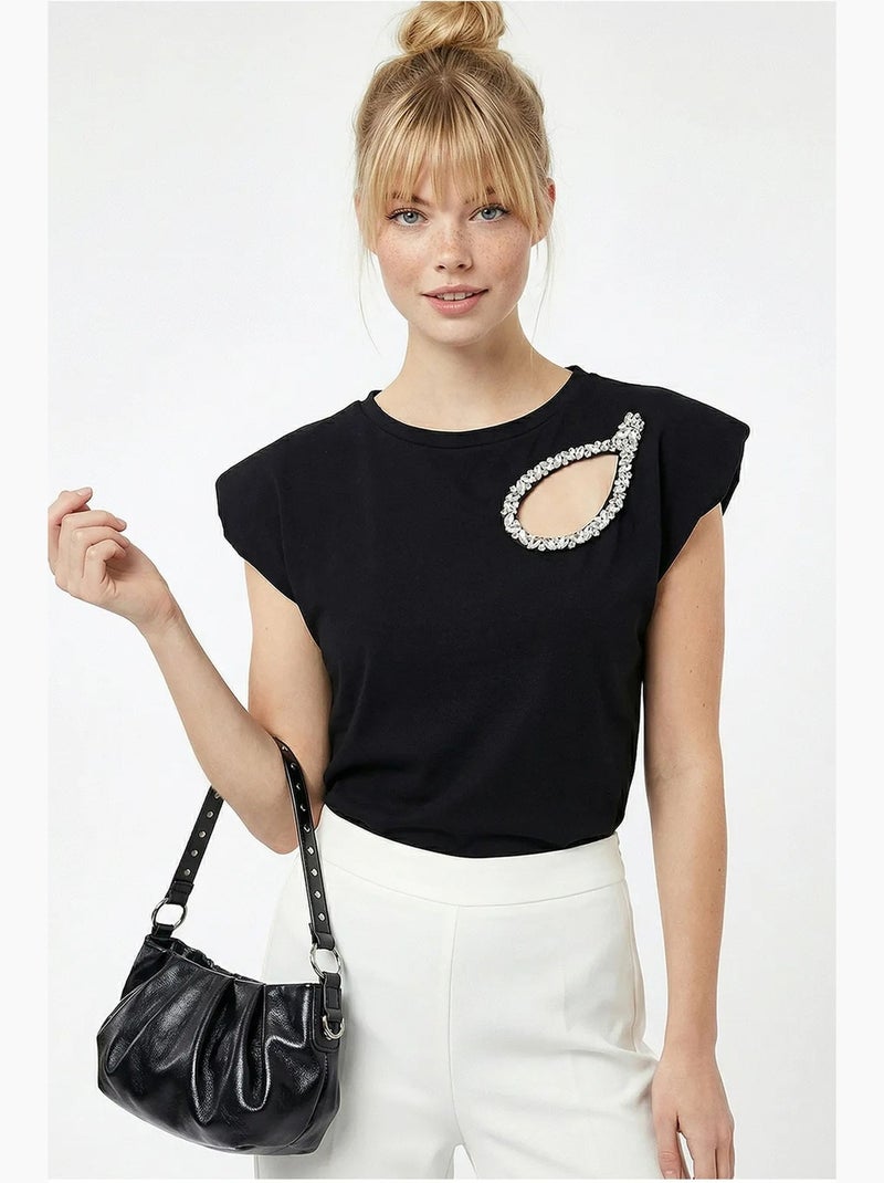 Camiseta de cuello redondo con cut-out lucci Negro - Kiabi