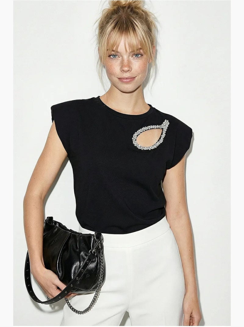 Camiseta de cuello redondo con cut-out lucci Negro - Kiabi