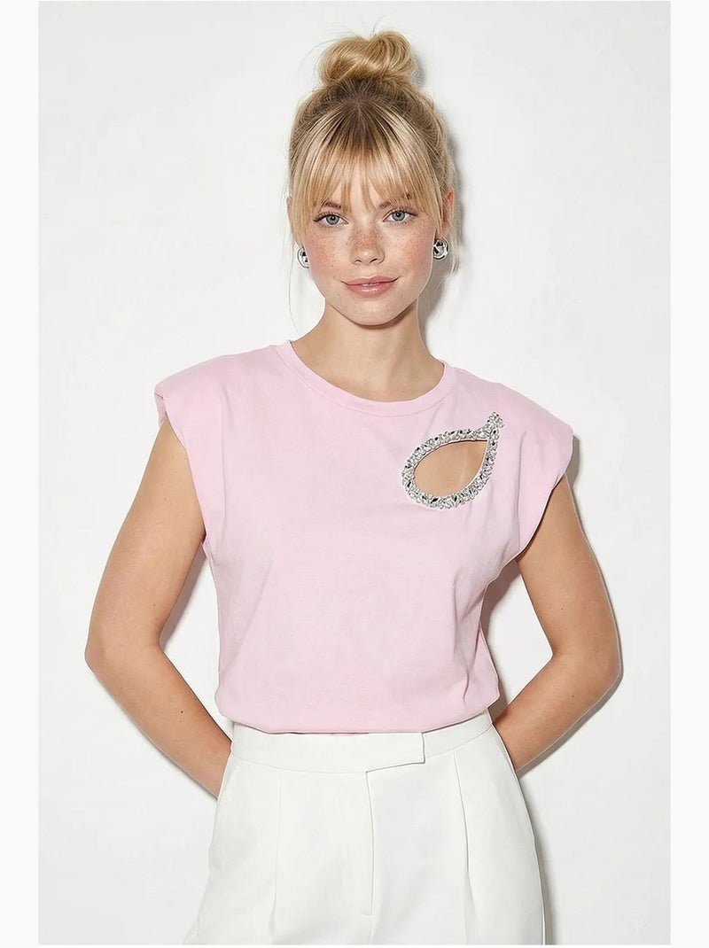 Camiseta de cuello redondo con cut-out lucci Rosa claro - Kiabi