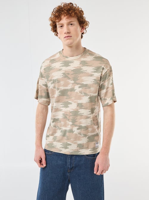 Camiseta de cuello redondo con estampado de camuflaje en algodón - Kiabi