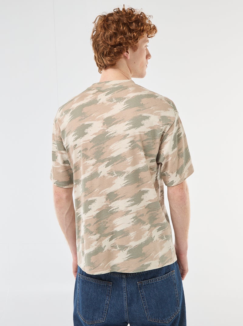 Camiseta de cuello redondo con estampado de camuflaje en algodón Verde - Kiabi