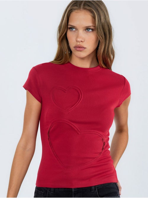 Camiseta de cuello redondo con estampado de corazones bordados busem - Kiabi Camiseta de cuello redondo con estampado de corazones bordados busem - Kiabi
