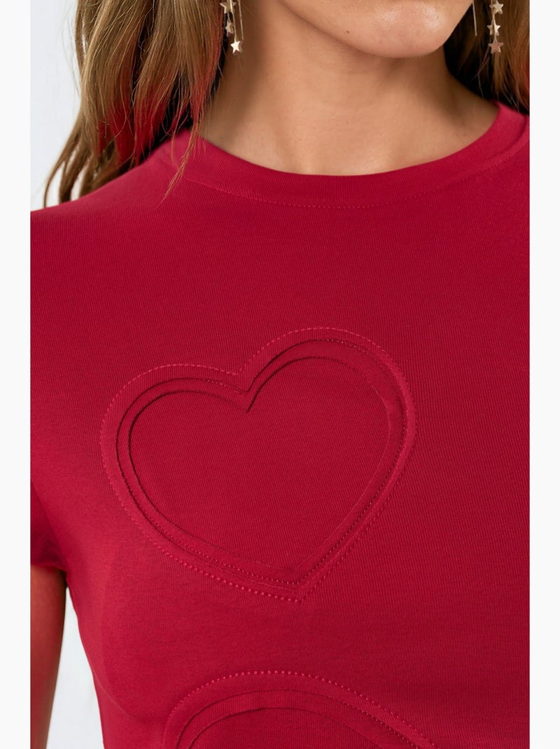 Camiseta de cuello redondo con estampado de corazones bordados busem Rojo - Kiabi