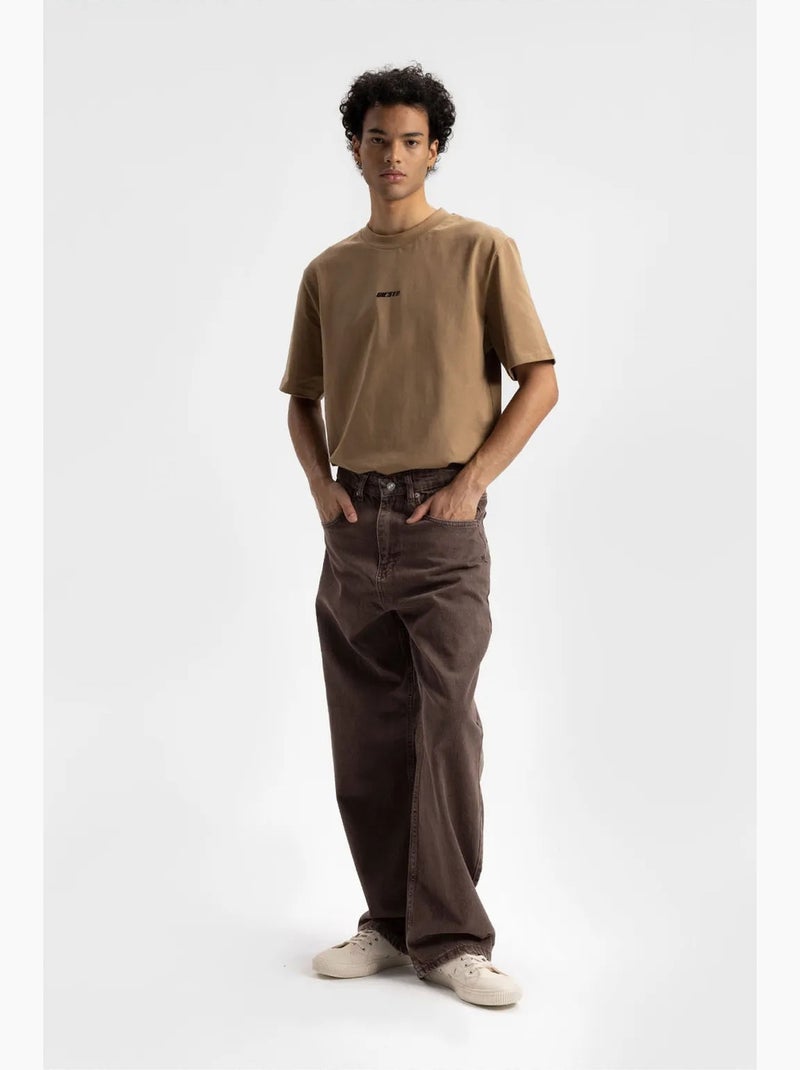 Camiseta de cuello redondo con estampado de logotipo de corte relajado de giesto Camel - Kiabi