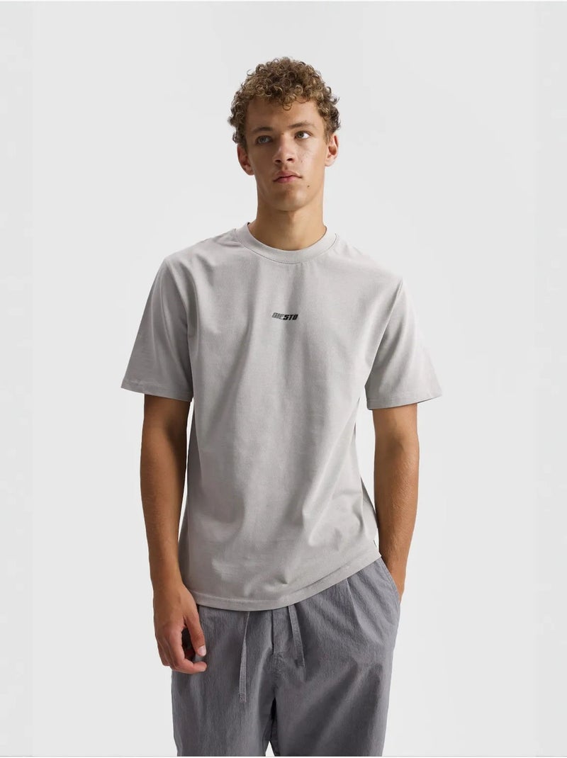 Camiseta de cuello redondo con estampado de logotipo de corte relajado de giesto Gris claro - Kiabi