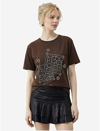 Camiseta de cuello redondo con estampado geométrico de lentejuelas lucci