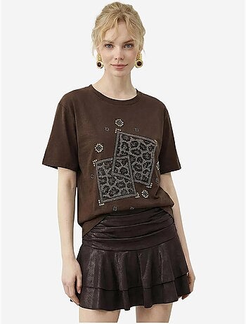 Camiseta de cuello redondo con estampado geométrico de lentejuelas lucci