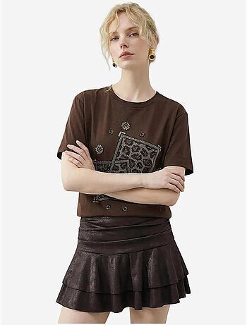 Camiseta de cuello redondo con estampado geométrico de lentejuelas lucci