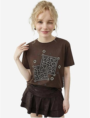 Camiseta de cuello redondo con estampado geométrico de lentejuelas lucci