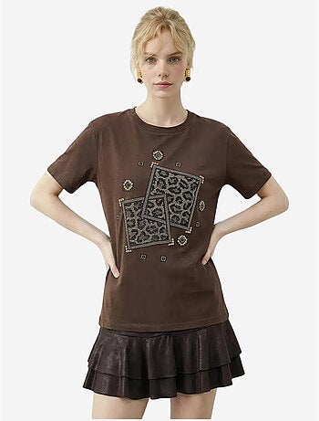 Camiseta de cuello redondo con estampado geométrico de lentejuelas lucci
